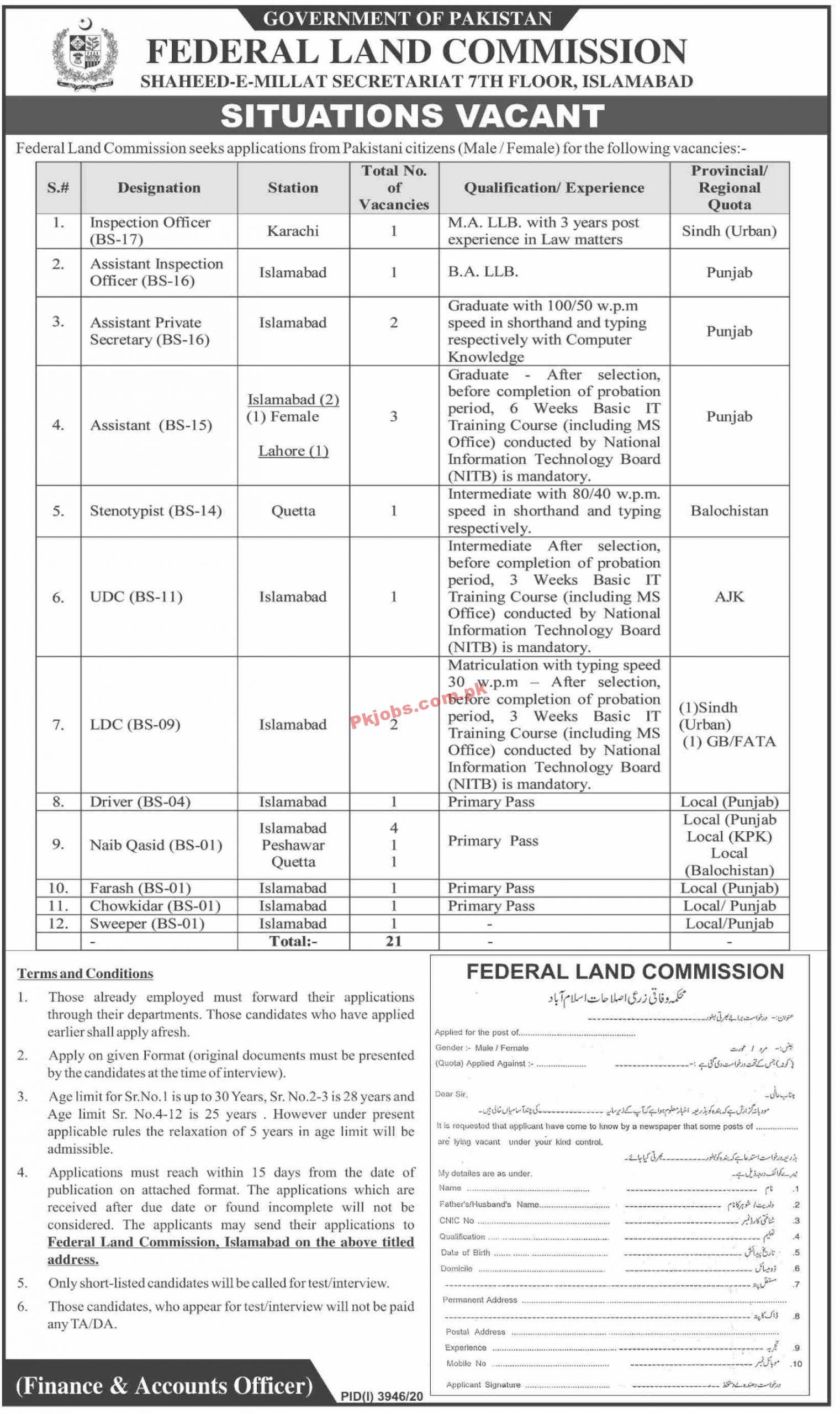 Jobs in Federal Land Commission Government of Pakistan