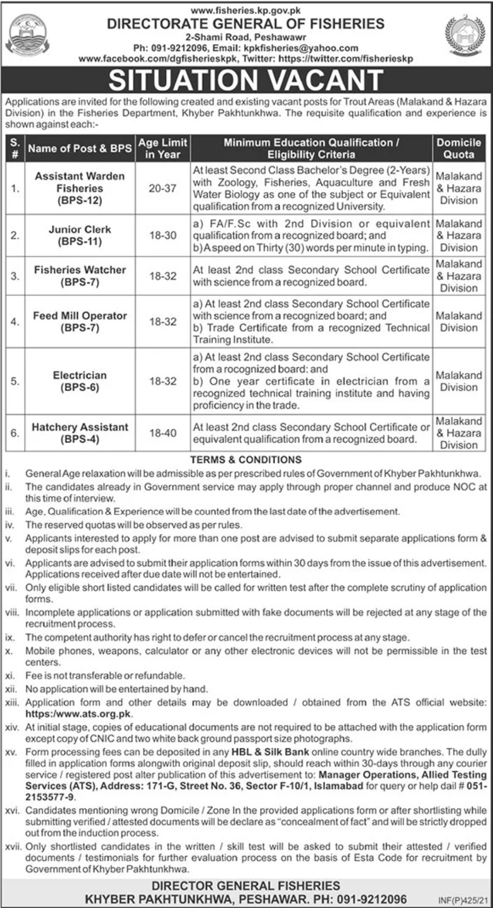Jobs in Fisheries Department Khyber Pakhtunkhwa
