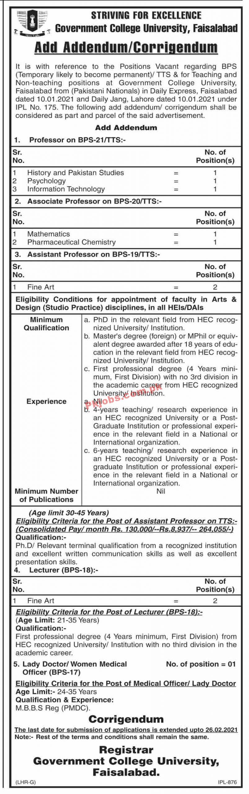Jobs in Government College University Faisalabad