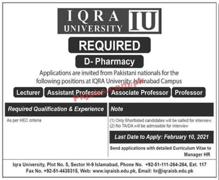 Jobs in IQRA University IU