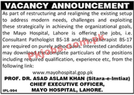 Jobs in Mayo Hospital Lahore
