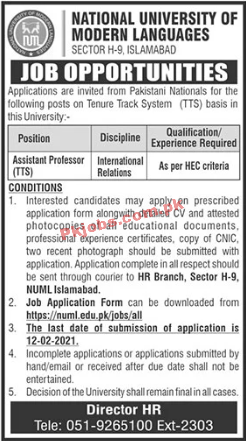 Jobs in National University of Modern Languages NUML