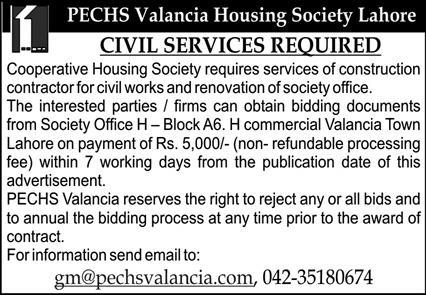 Jobs in PECHS Valancia Housing Society Lahore