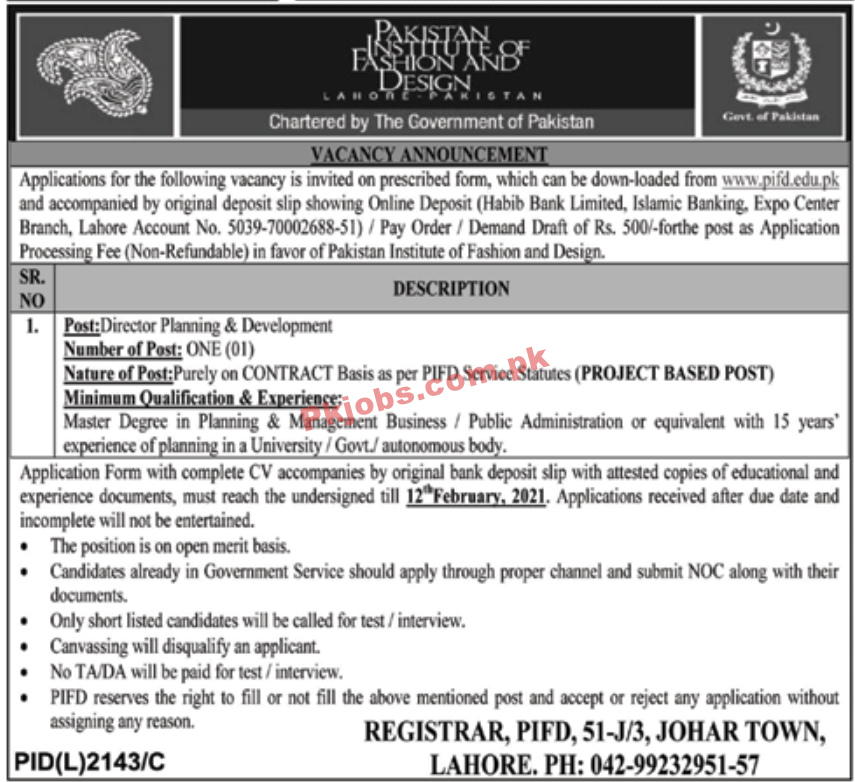 Jobs in Pakistan Institute of Fashion and Design