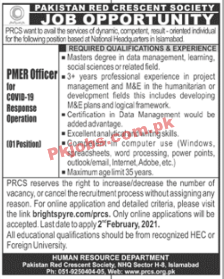 Jobs in Pakistan Red Crescent Society PRCS