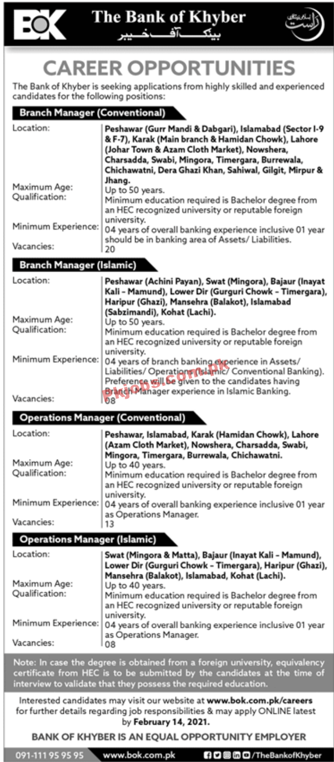 Jobs in The Bank of Khyber BOK