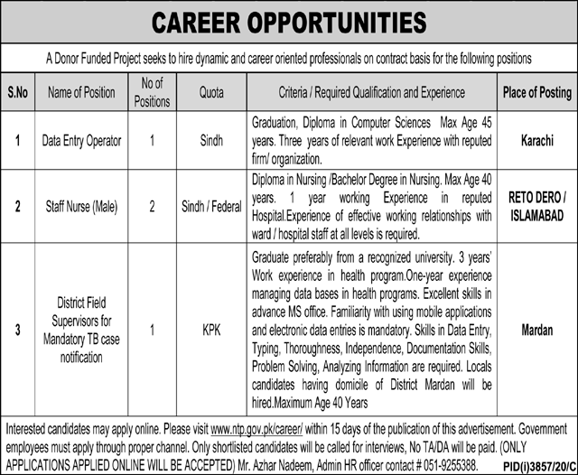 Latest Paperpk Jobs in Donor Funded Project