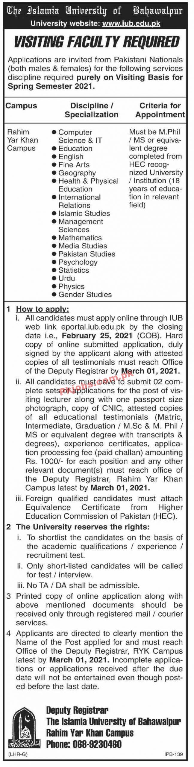 Jobs in The Islamia University of Bahawalpur