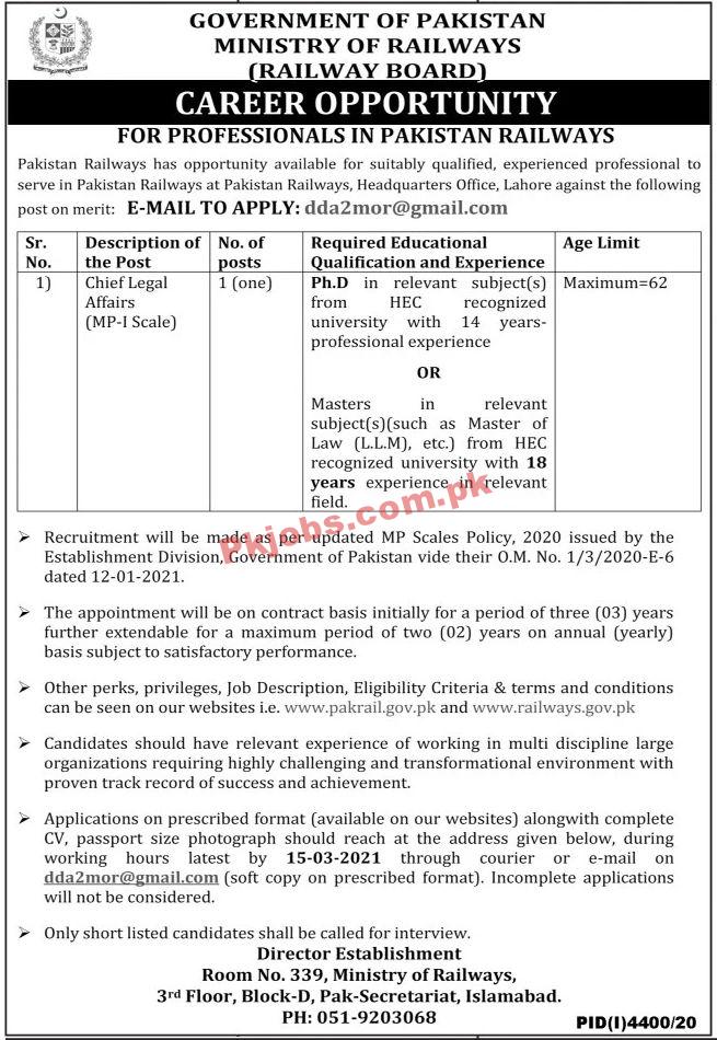 Jobs in Government of Pakistan Ministry of Railways