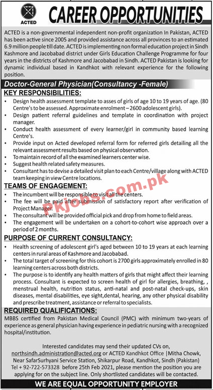 Agency for Technical Cooperation and Development (ACTED) NGO Job 2021