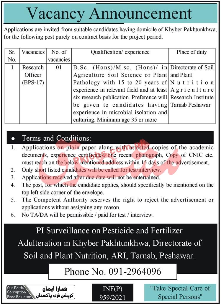 Directorate of Soil & Plant Nutrition Department PK Jobs 2021