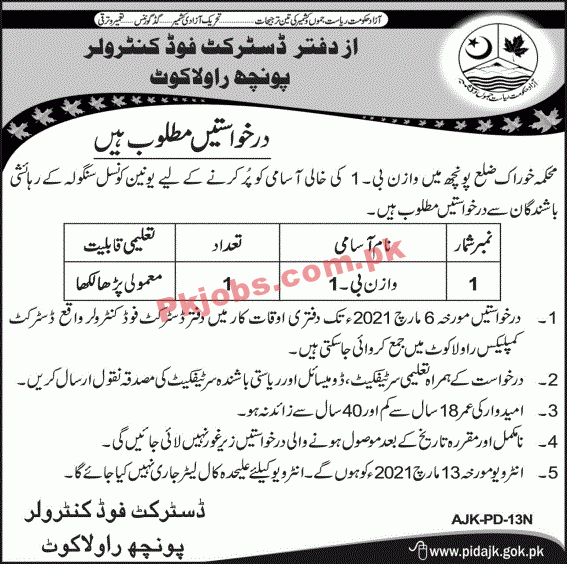 Food Department Management PK Jobs 2021