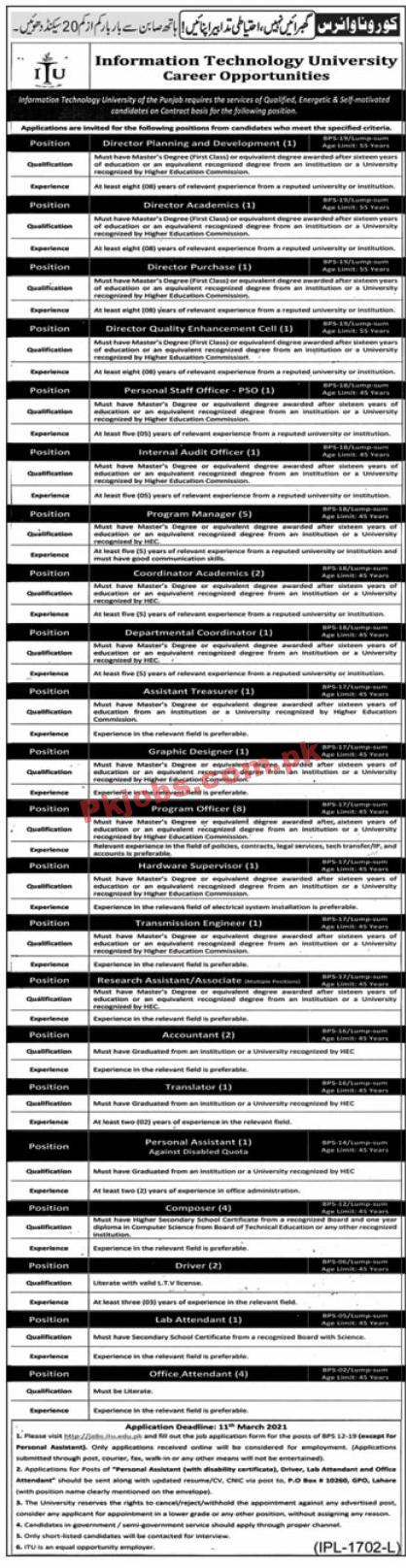 Information Technology University (ITU) PK Jobs 2021