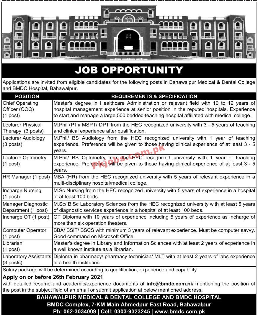 Jobs in Bahawalpur Medical & Dental College
