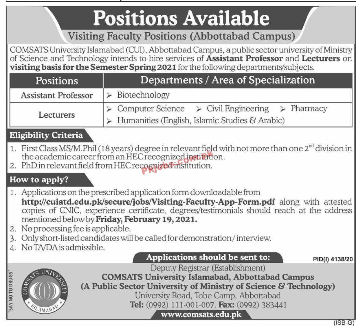 Jobs in COMSATS University Islamabad CUI