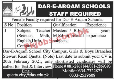Jobs in Dar e Arqam Schools