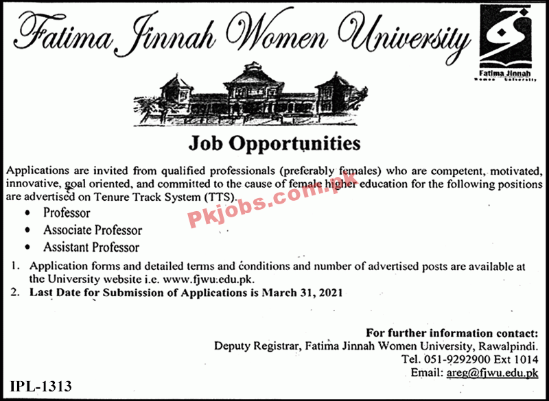 Jobs in Fatima Jinnah Women University