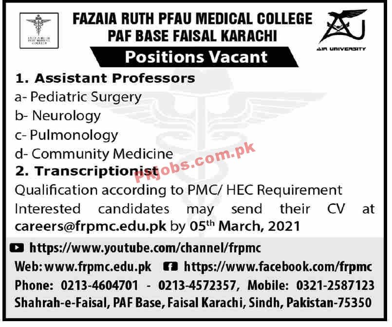 Jobs in Fazaia Ruth PFAU Medical College