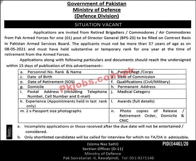 Jobs in Government of Pakistan Ministry of Defence