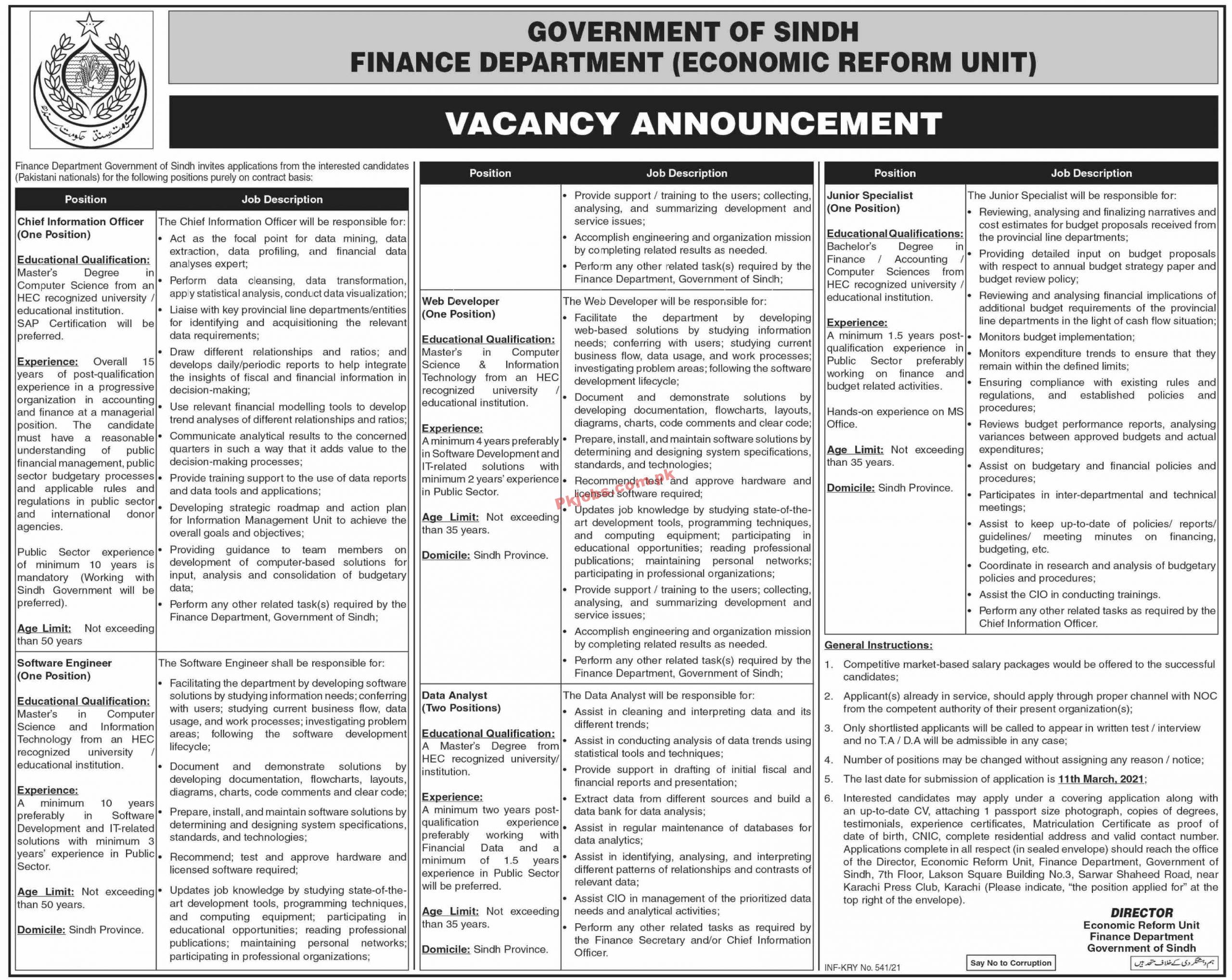 Jobs in Government of Sindh Finance Department
