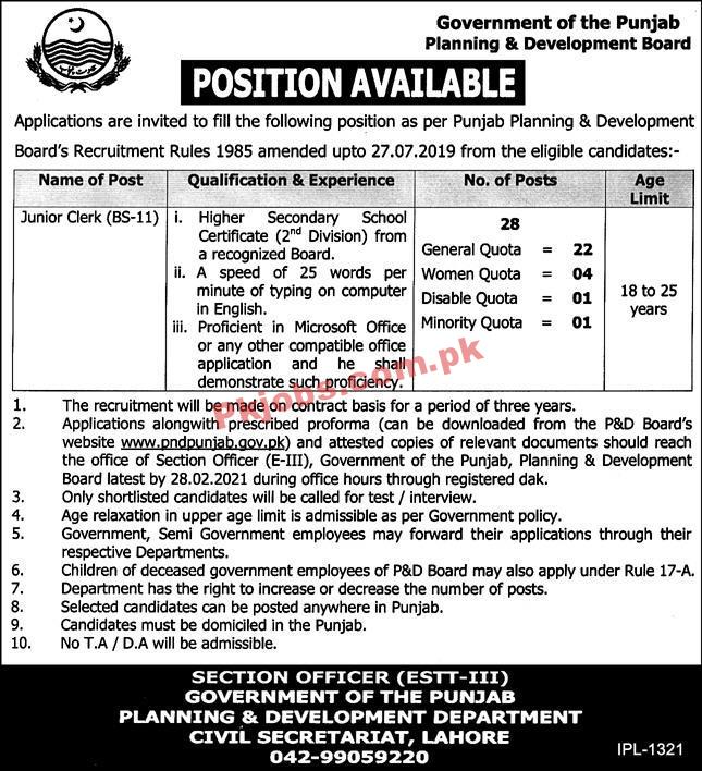 Jobs in Government of the Punjab Planning & Development Board