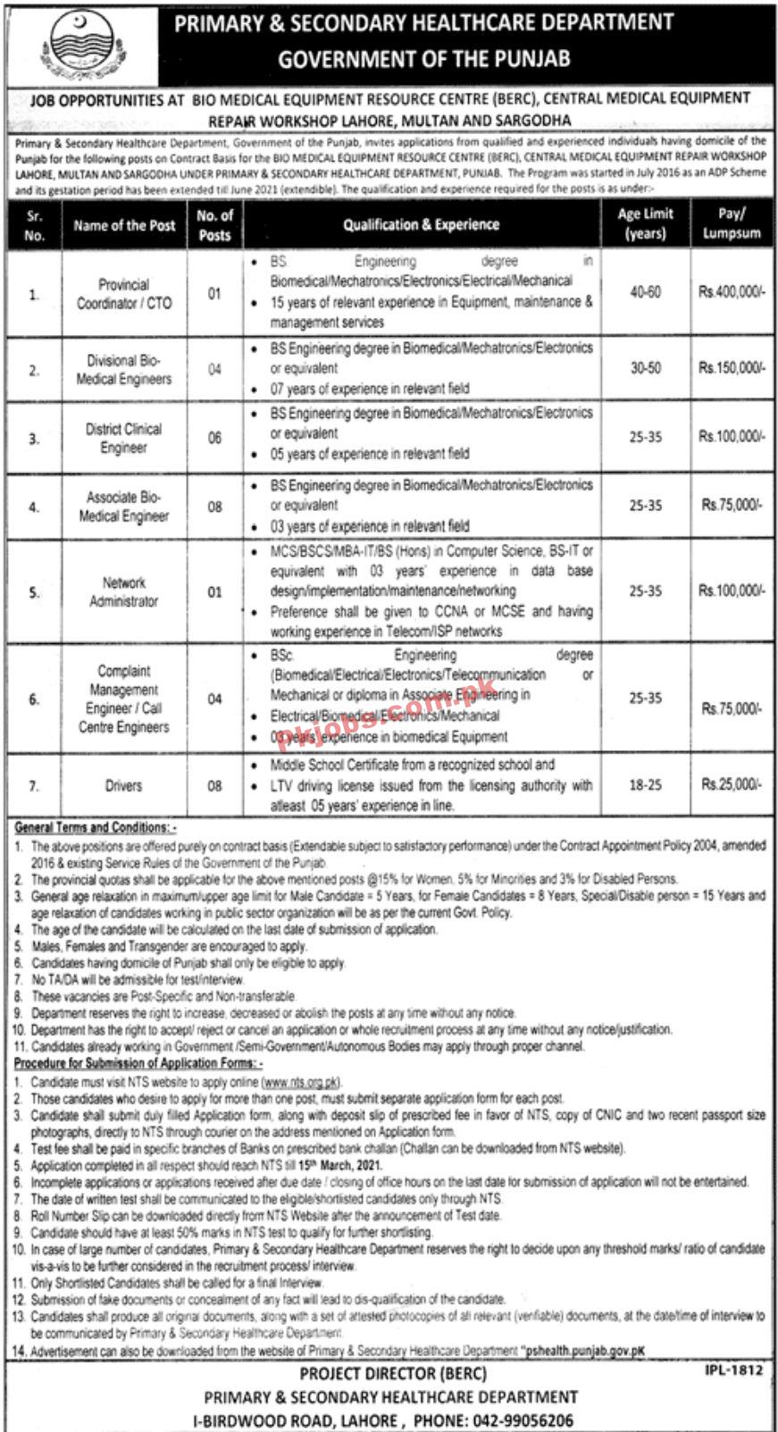 Jobs in Government of the Punjab Primary & Secondary Healthcare Department