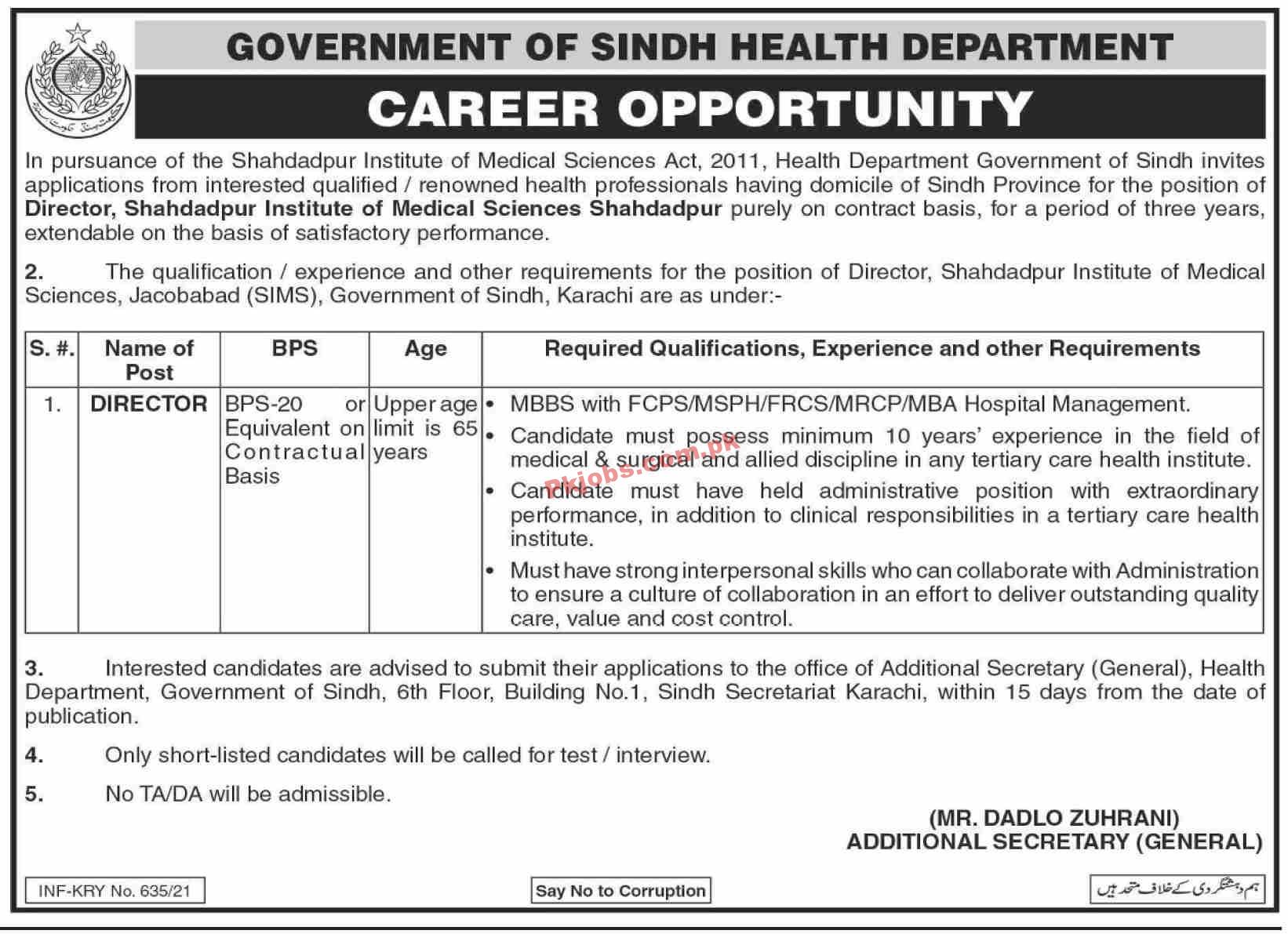 Jobs in Health Department Government of Sindh