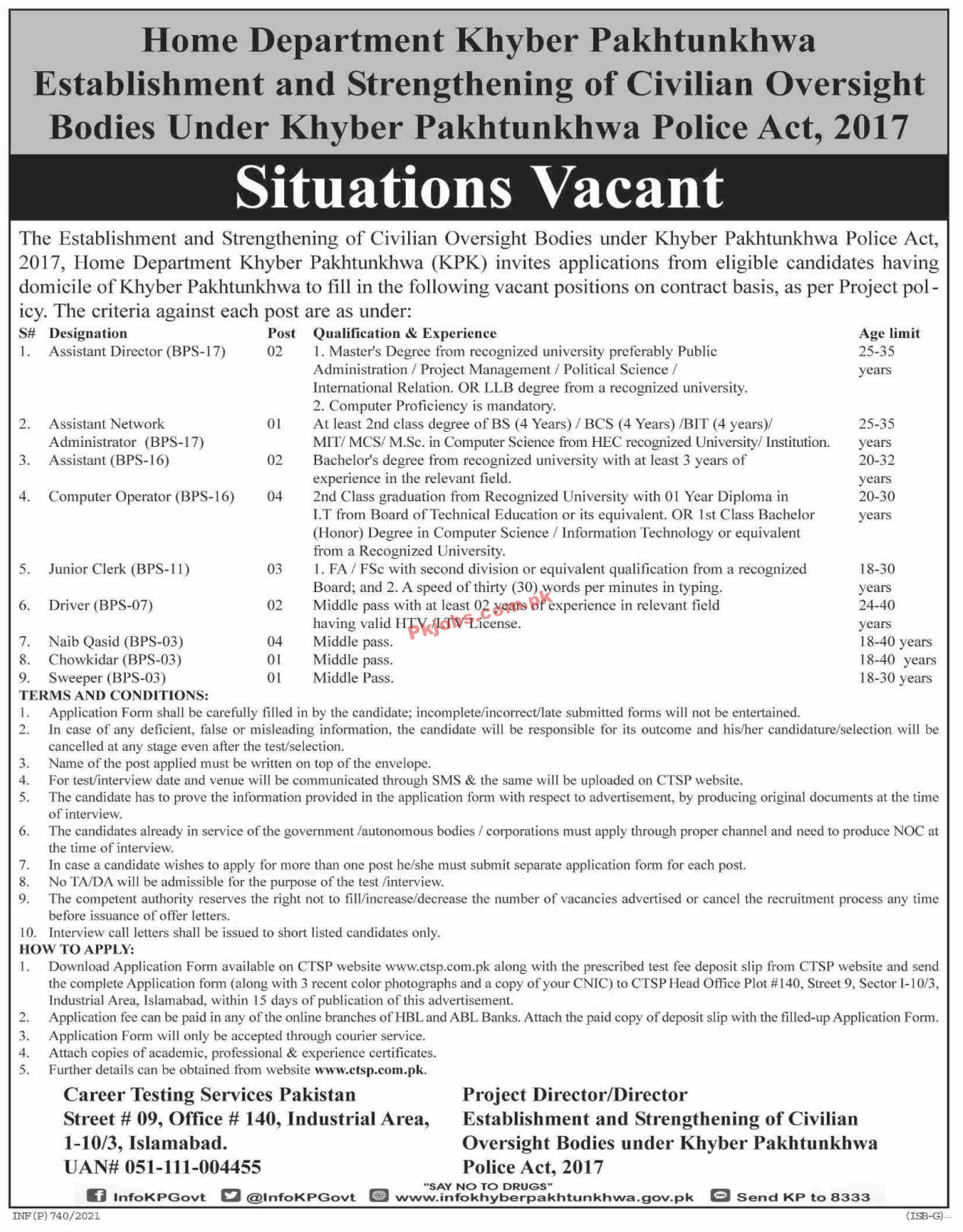 Jobs in Home Department Khyber Pakhtunkhwa