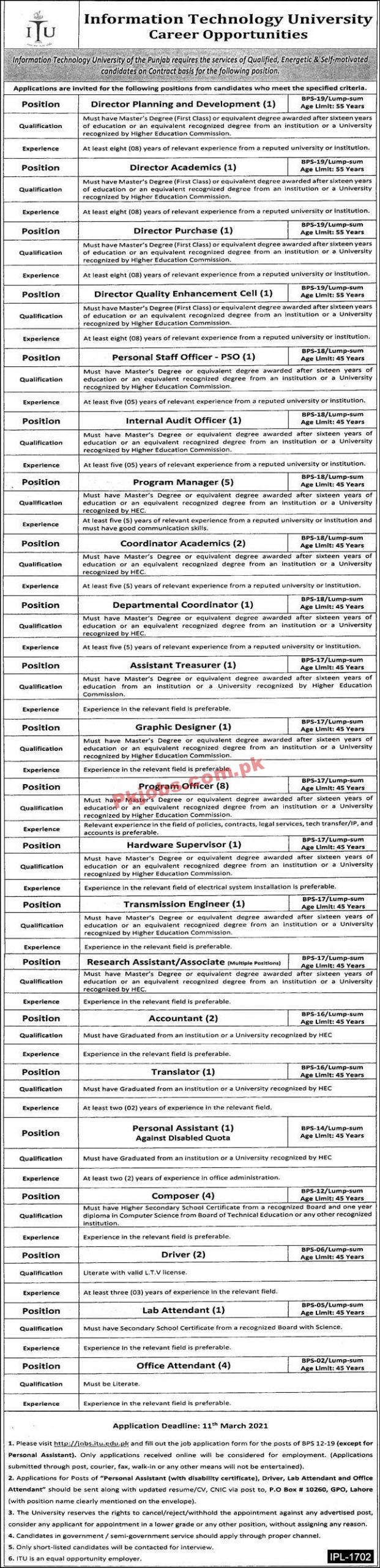 Jobs in Information Technology University ITU