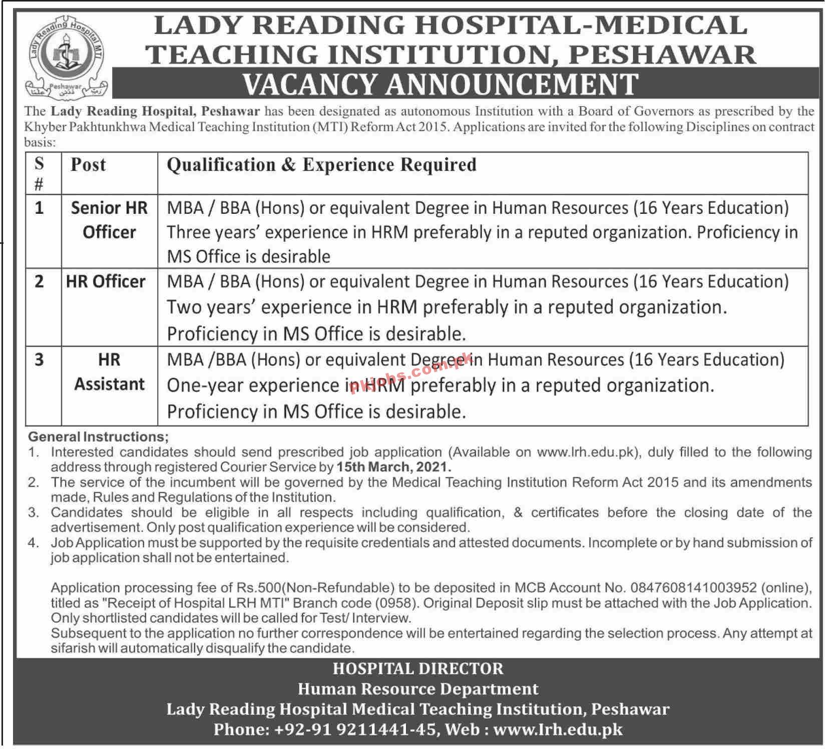 Jobs in Lady Reading Hospital Peshawar