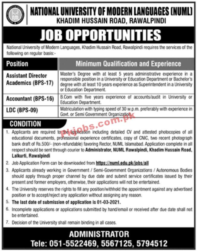Jobs in National University of Modern Languages NUML Rawalpindi