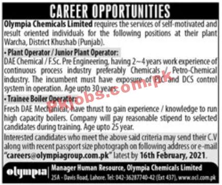 Jobs in Olympia Chemicals Limited