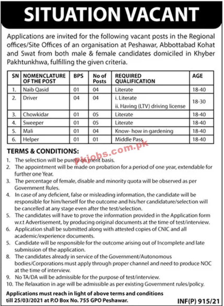 Jobs in Public Sector Organization Khyber Pakhtunkhwa