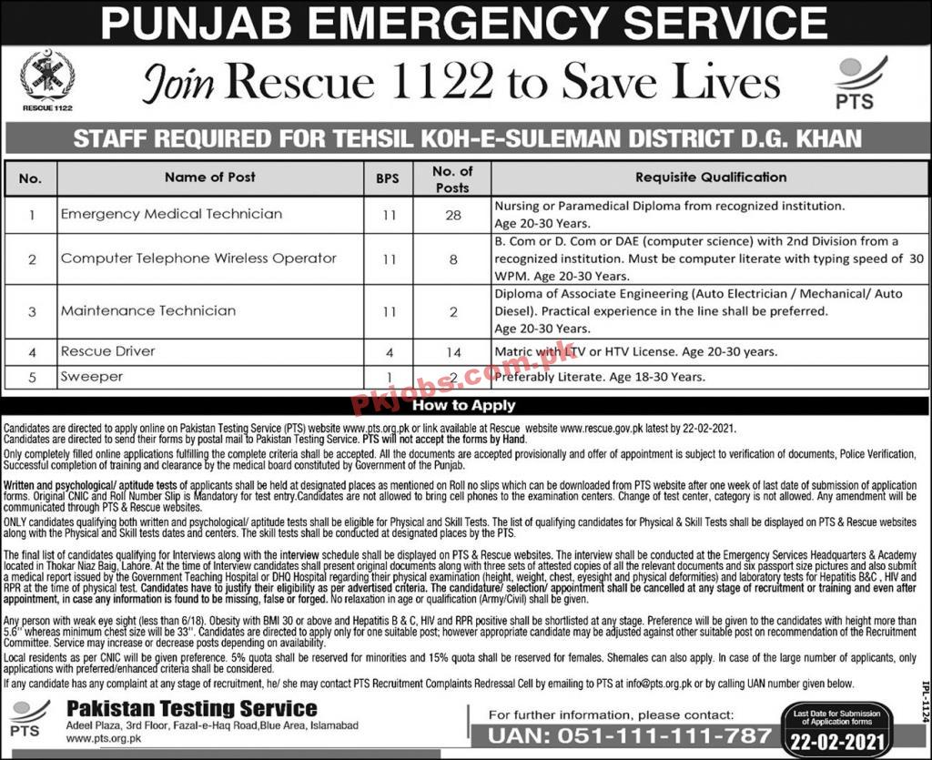 Jobs in Punjab Emergency Services Rescue 1122