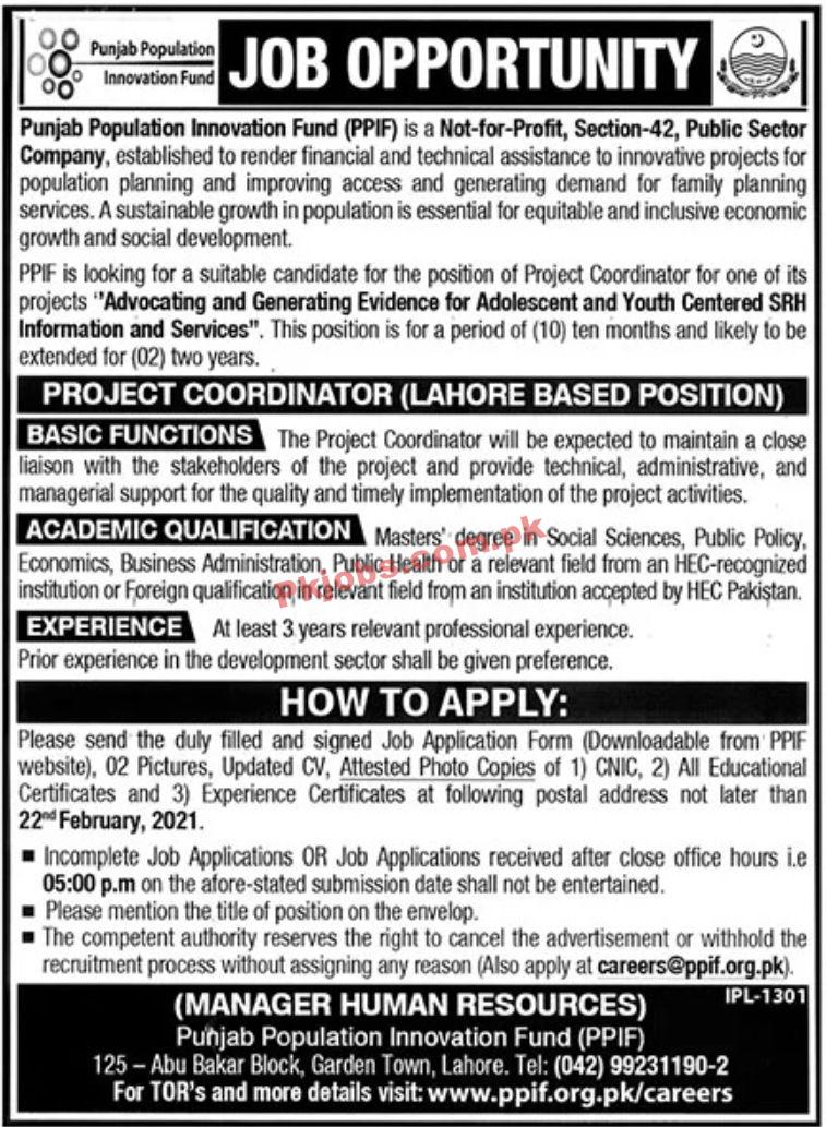 Jobs in Punjab Population Innovation Fund