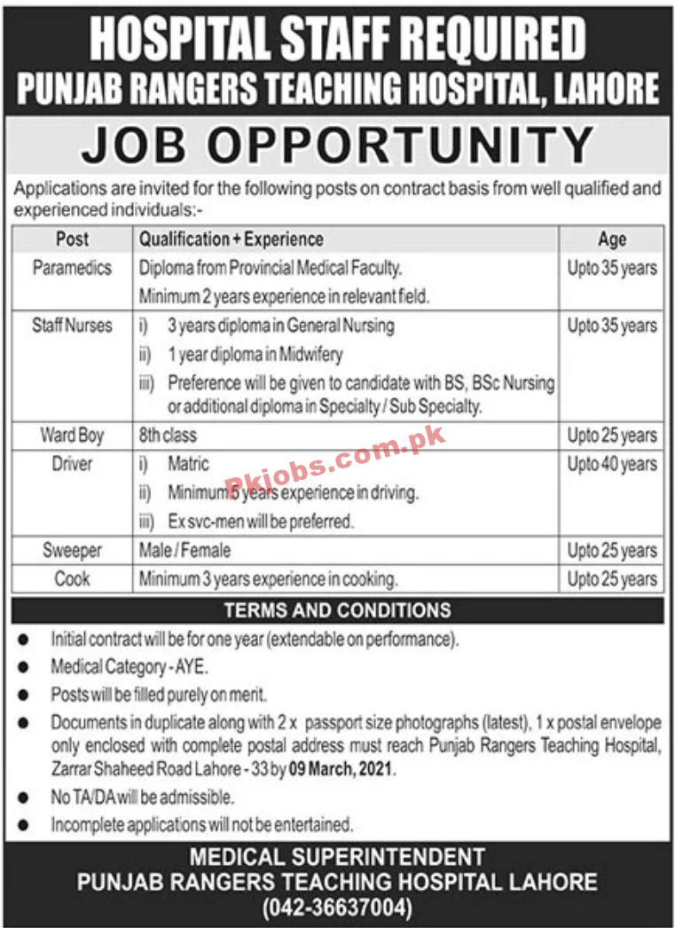 Jobs in Punjab Rangers Teaching Hospital Lahore