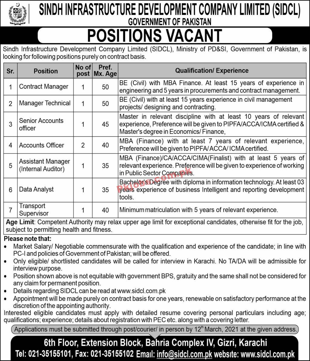 Jobs in Sindh Infrastructure Development Company Limited SIDCL