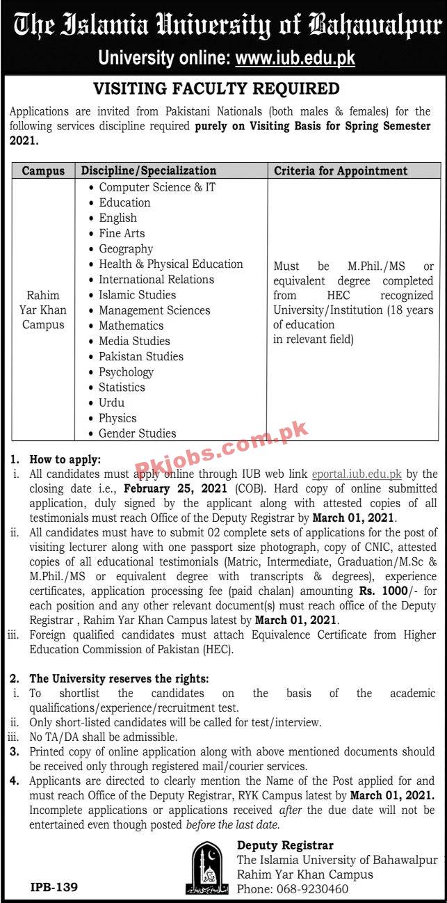 Jobs in The Islamia University of Bahawalpur