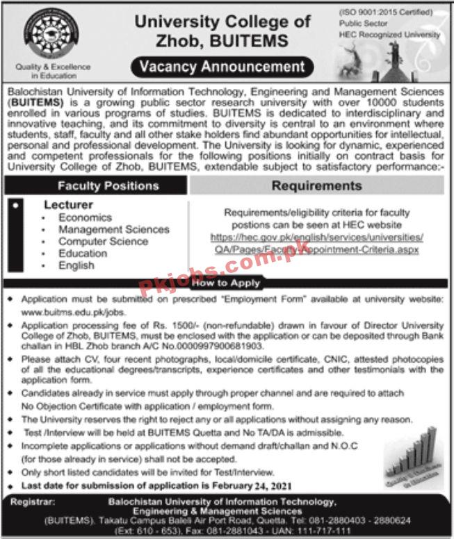 Jobs in University College of Zhob BUITEMS