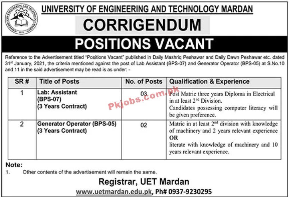 Jobs in University of Engineering and Technology Mardan