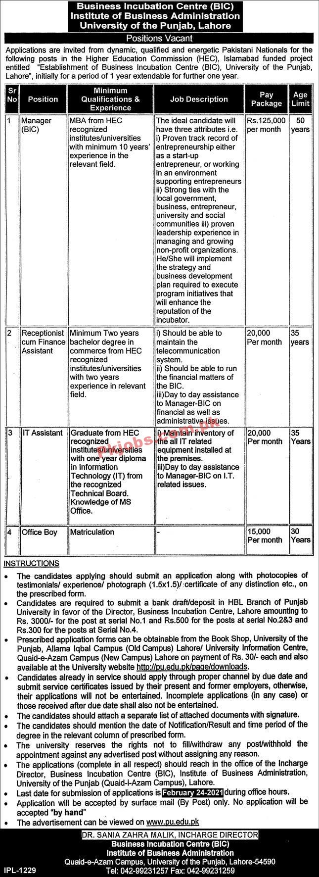 Jobs in University of the Punjab Lahore