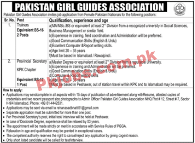 Pakistan Girl Guides Association (PGGA) Management Jobs 2021
