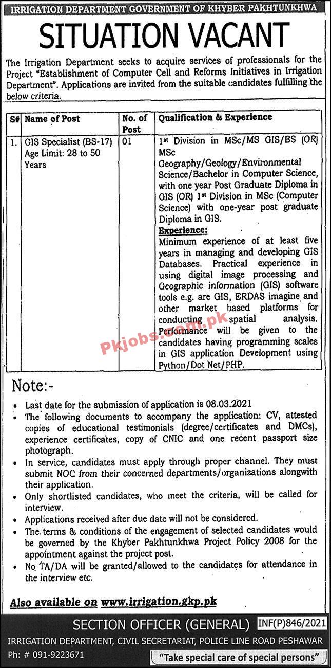 Provincial Irrigation Department PK Jobs 2021
