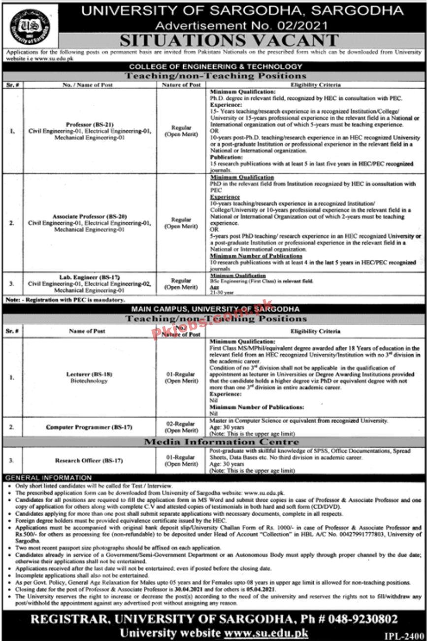 Jobs in University of Sargodha