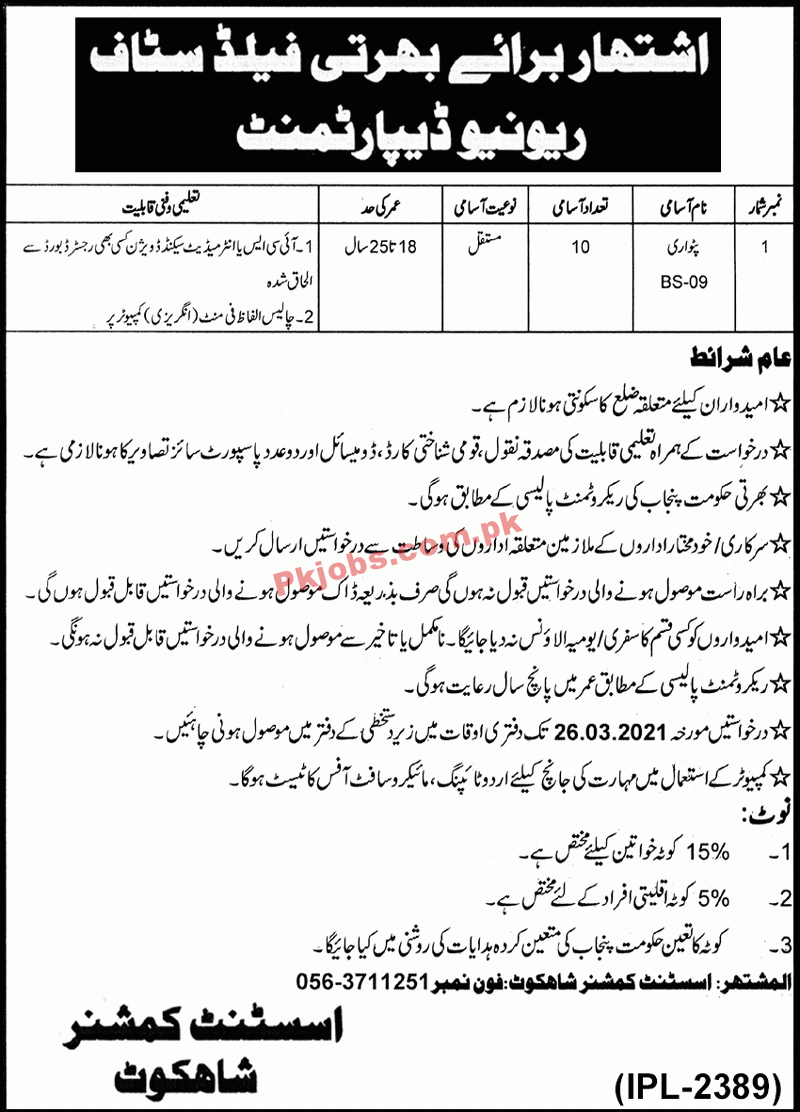 Jobs in Revenue Department