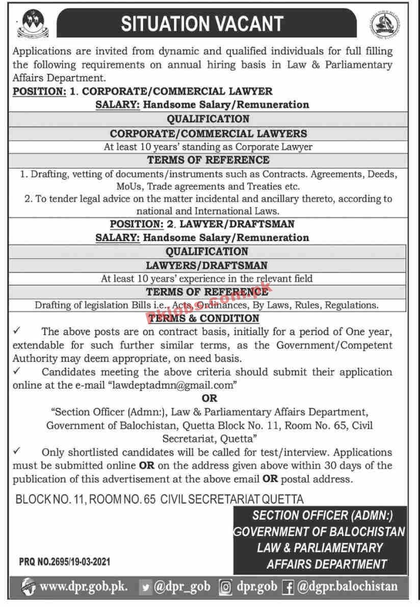 Jobs in Law & Parliamentary Affairs Department