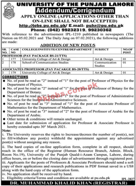 Jobs in University of the Punjab Lahore