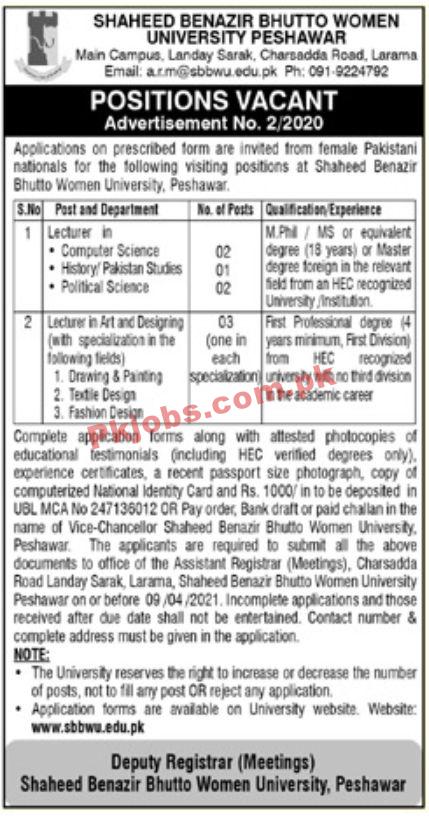 Jobs in Shaheed Benazir Bhutto Women University Peshawar