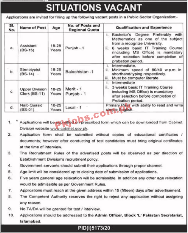 Cabinet Secretariat of Pakistan Management PK Jobs 2021