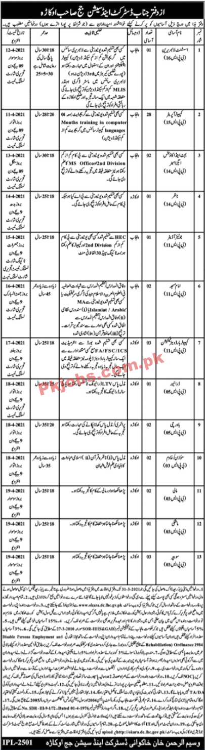 District & Session Court Latest Management PK Jobs 2021